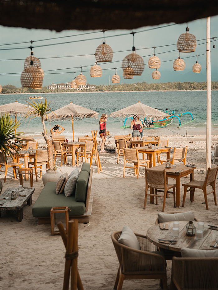 Bahia Gili Air beach bar with ocean view and outdoor seating
